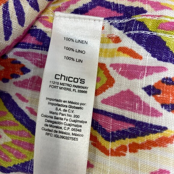 Chico's 100% Linen No-Iron Southwest Pattern Button Up Shirt Sz 8-10 (Chicos 1) - Picture 4 of 6